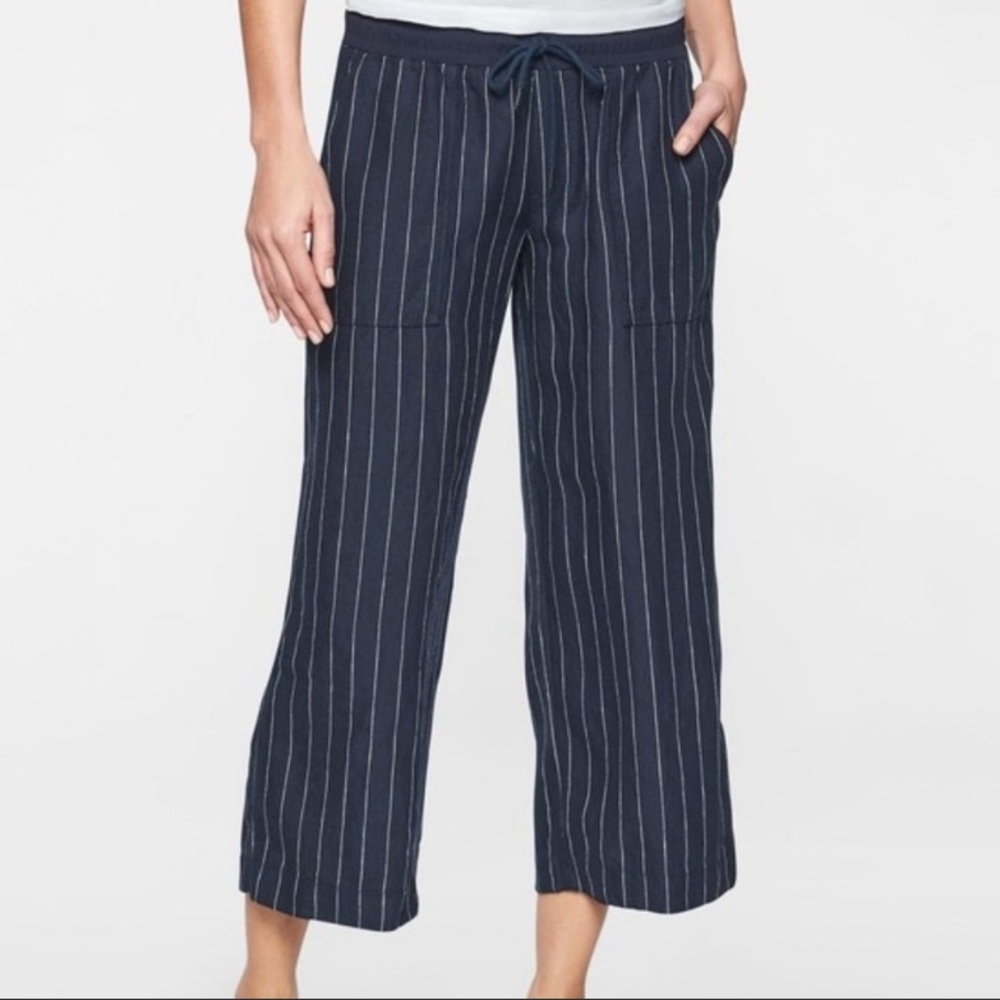 Athlete Bali Navy Pinstripe Linen Wide-Leg Cropped Pant Sz 4 w MEASUREMENTS